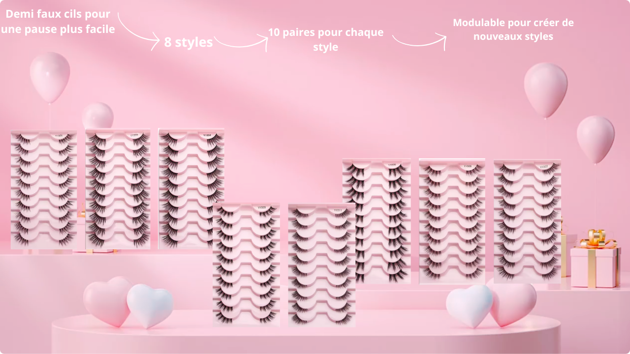 Lot de 10 paires de demi faux cils